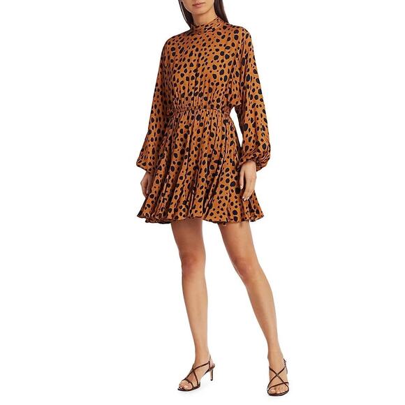 Rhode Dresses Brown Black Leopard Print Long Sleeve Caroline Mini Dress XS - Picture 6 of 14